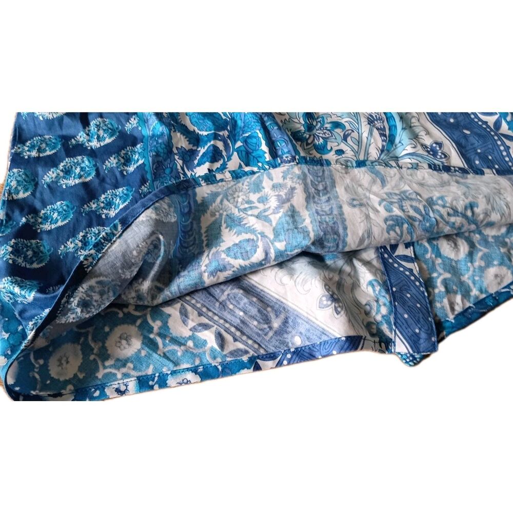 Cottagecore Porcelain Print Wrap Top Blue White Paisley Tank M Garden Party Prep - Picture 5 of 13